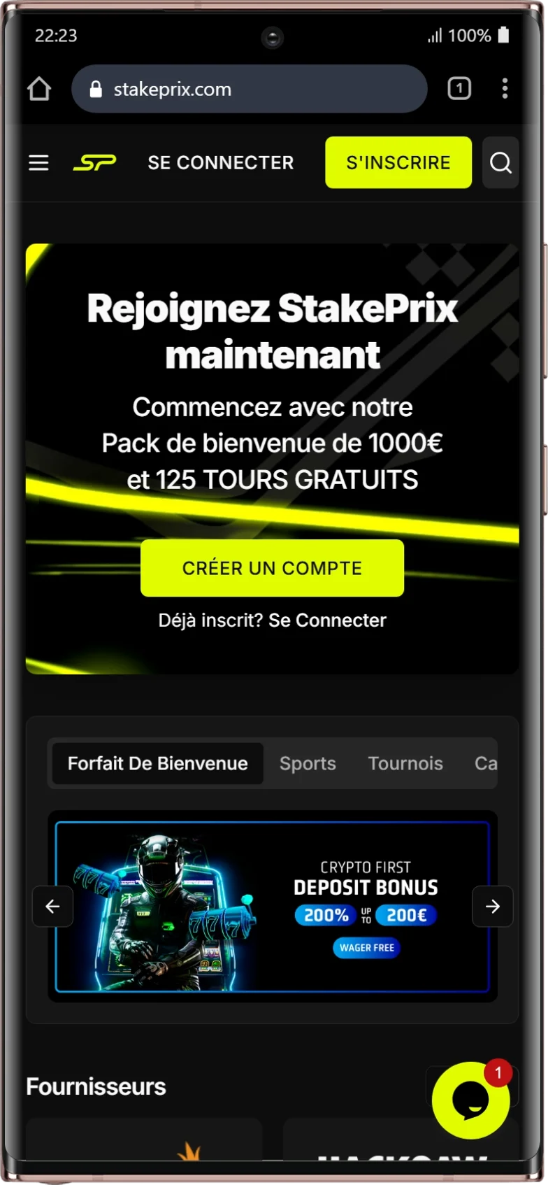StakePrix sur mobile